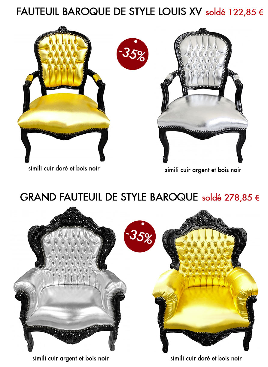 Soldes d’hiver 2ème démarque « fauteuils baroque soldés ».